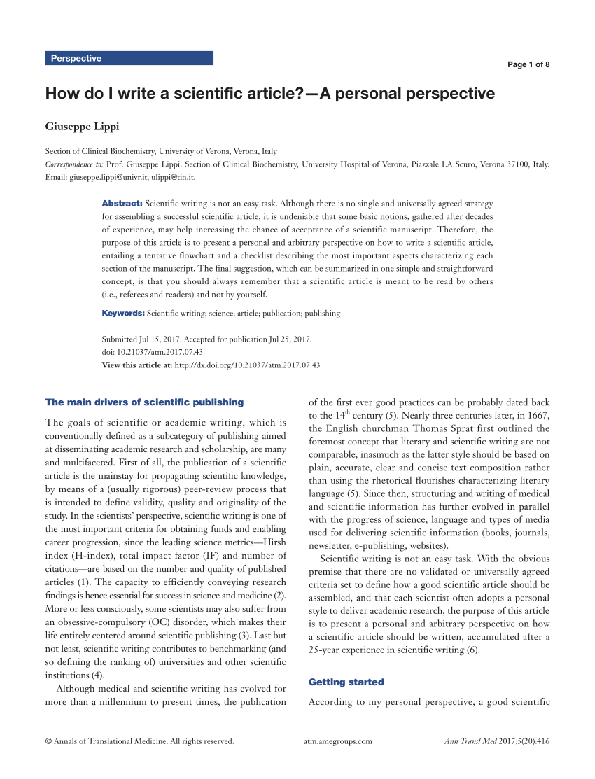 PDF) How do I write a scientific article?—A personal perspective