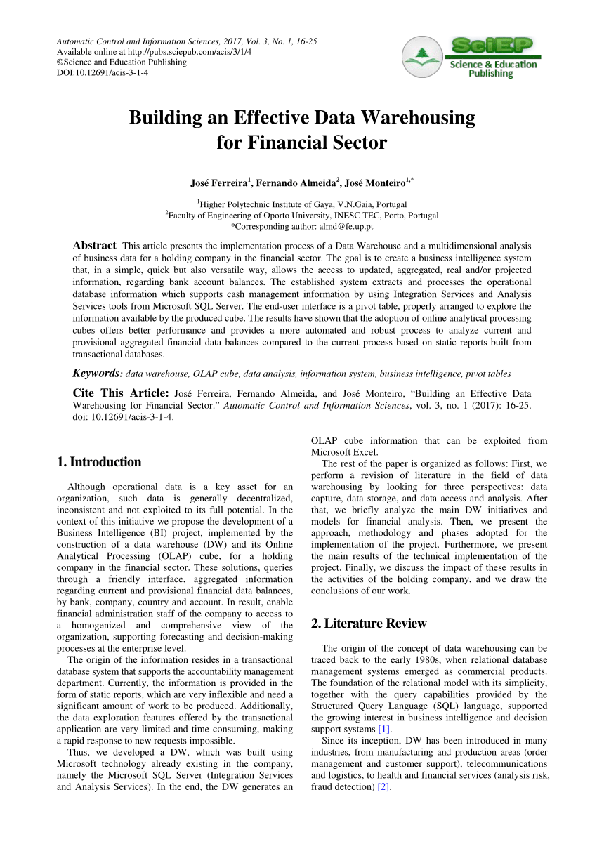 PDF) Building an Effective Data Warehousing for Financial Sector Throughout Data Warehouse Business Requirements Template