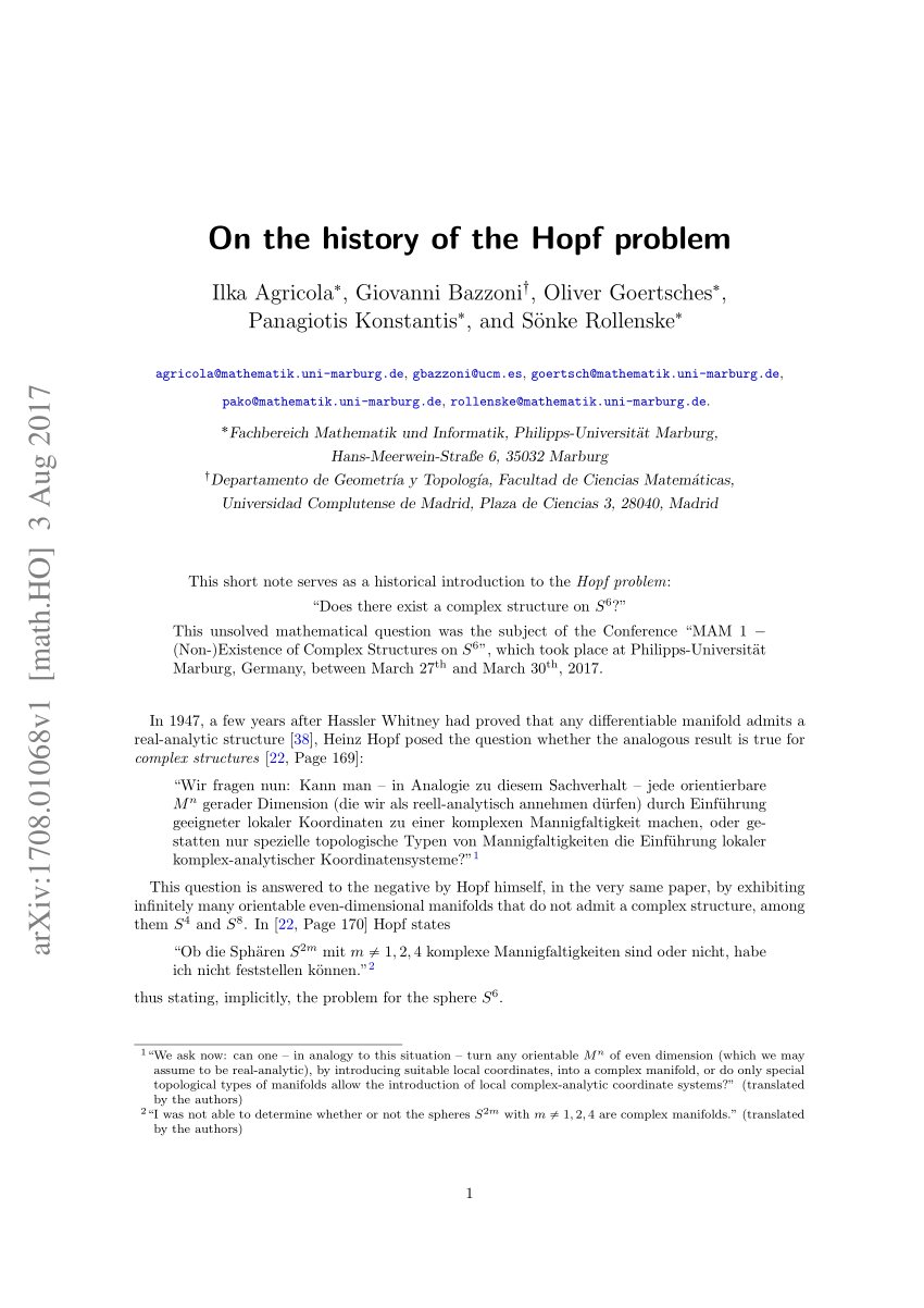PDF) On the history of the Hopf problem