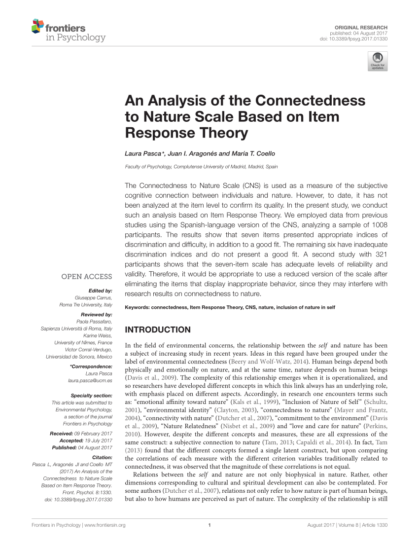 PDF) An the Connectedness to Nature Scale Based on Item Response