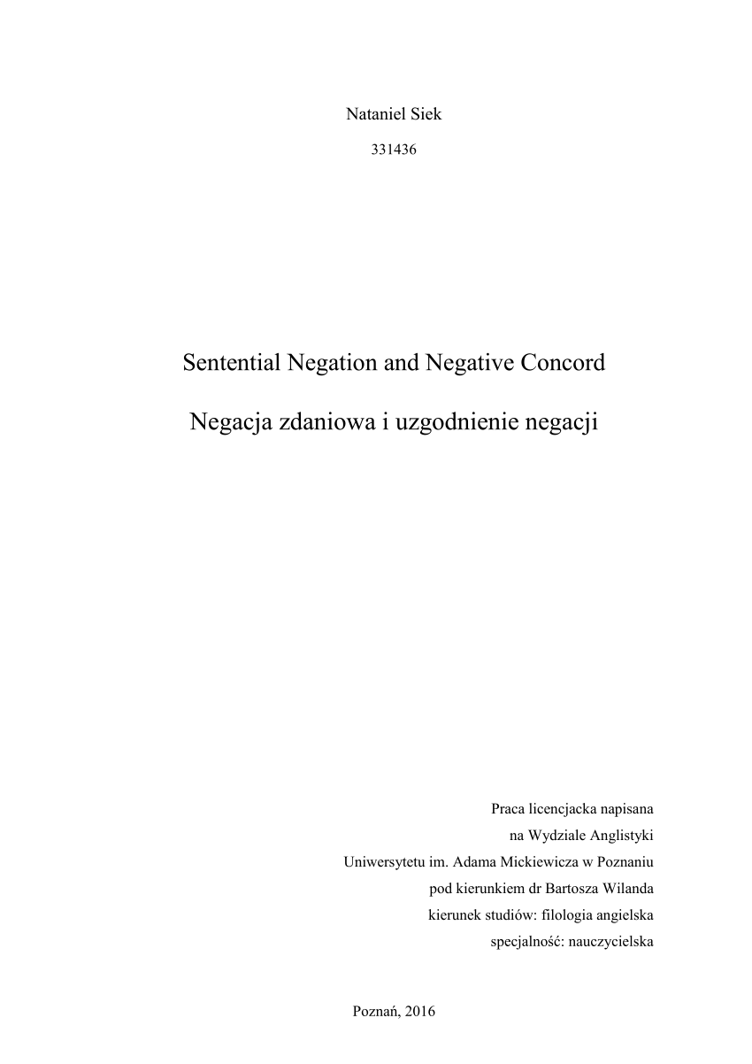 PDF) Sentential Negation and Negative Concord