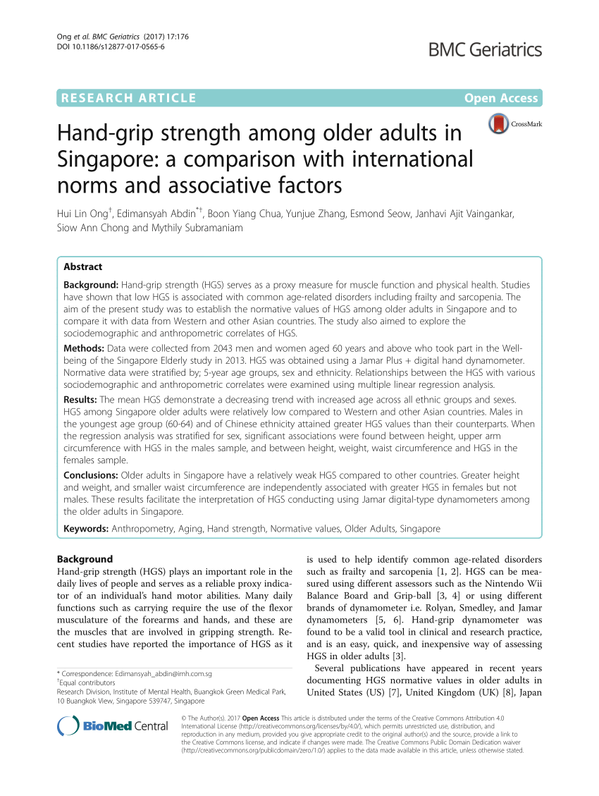 PDF) Hand-grip strength among older adults in Singapore: A comparison with  international norms and associative factors