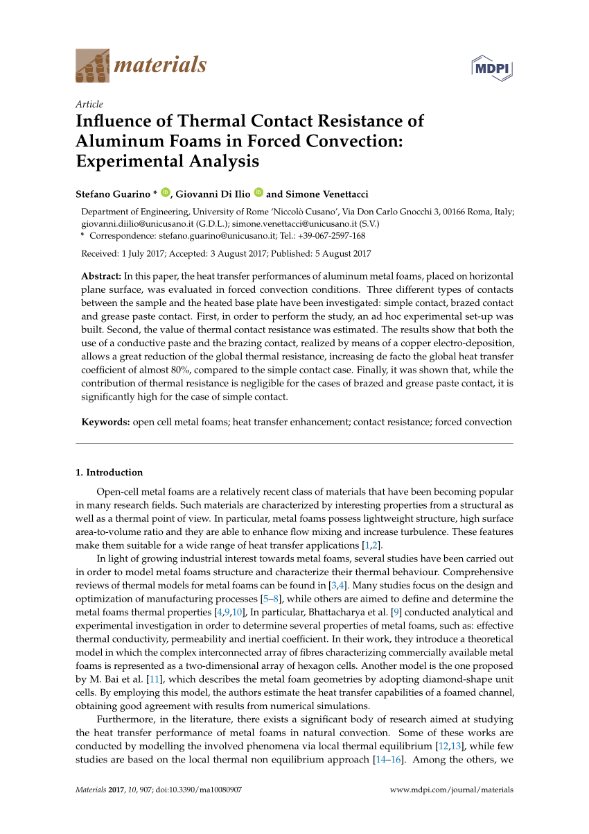 Pdf Influence Of Thermal Contact Resistance Of Aluminum Foams In Forced Convection Experimental Analysis