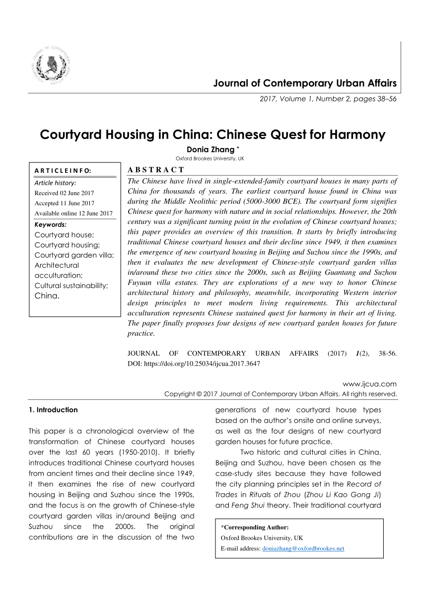 Pdf Courtyard Housing In China Chinese Quest For Harmony