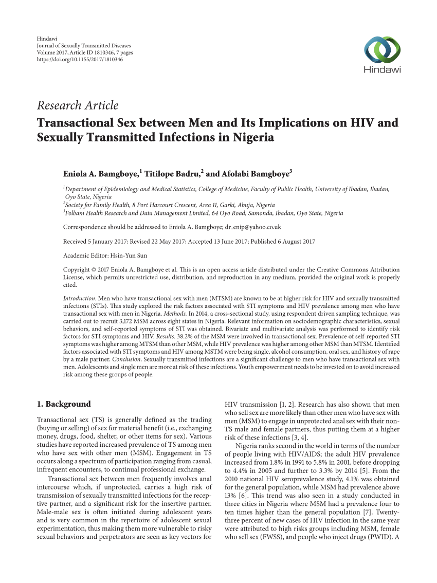 Pdf Transactional Sex Between Men And Its Implications On Hiv And Sexually Transmitted 