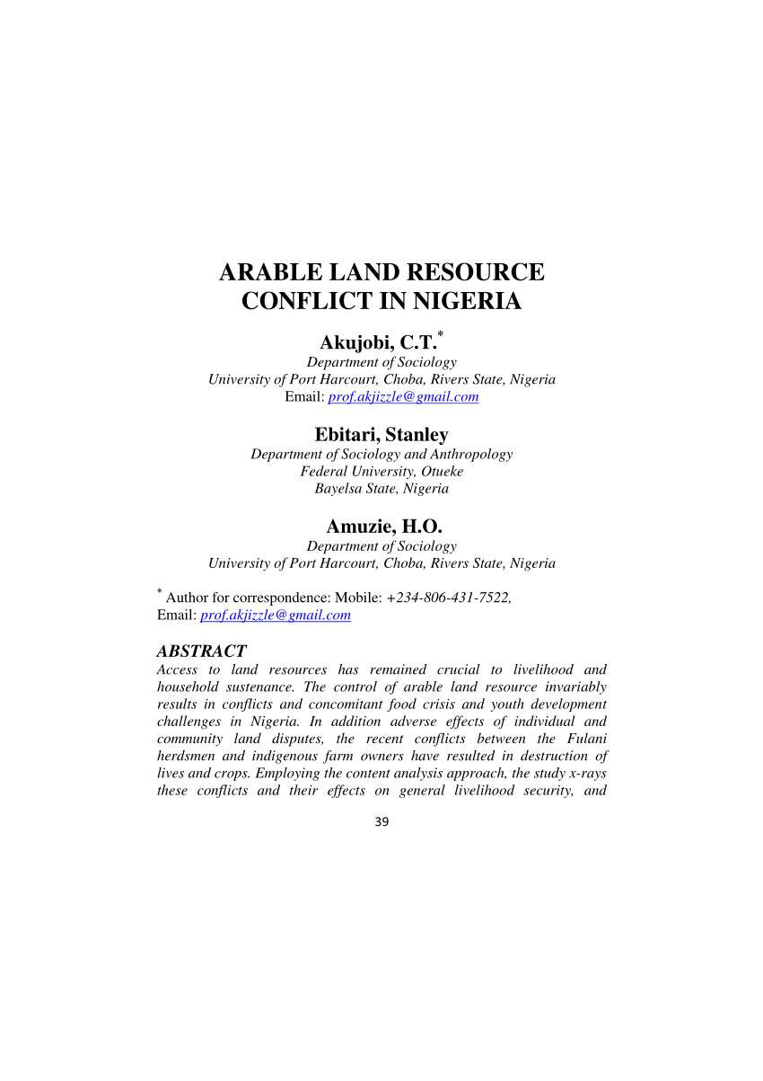 Pdf Arable Land Resource Conflict In Nigeria