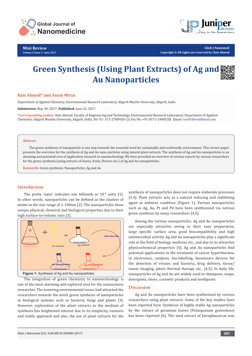 green synthesis of nanoparticles using plant extracts research paper