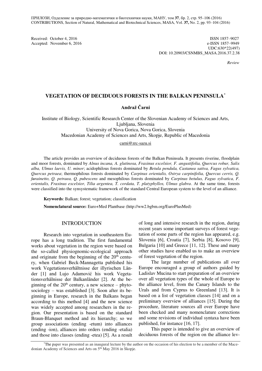 PDF) VEGETATION OF DECIDUOUS FORESTS IN THE BALKAN PENINSULA*