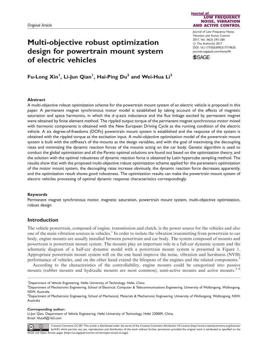 (PDF) Multiobjective robust optimization design for powertrain mount