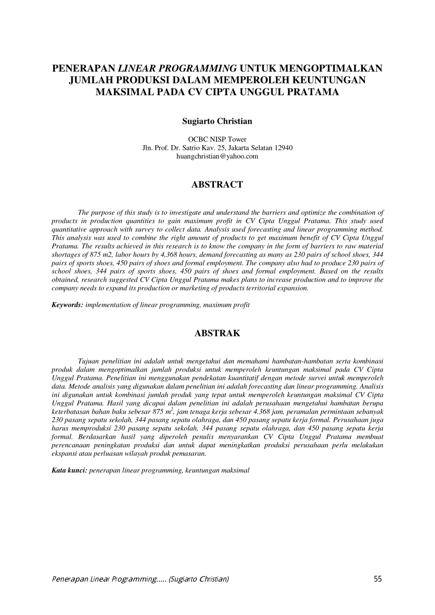  PDF Penerapan Linear Programming untuk Mengoptimalkan 