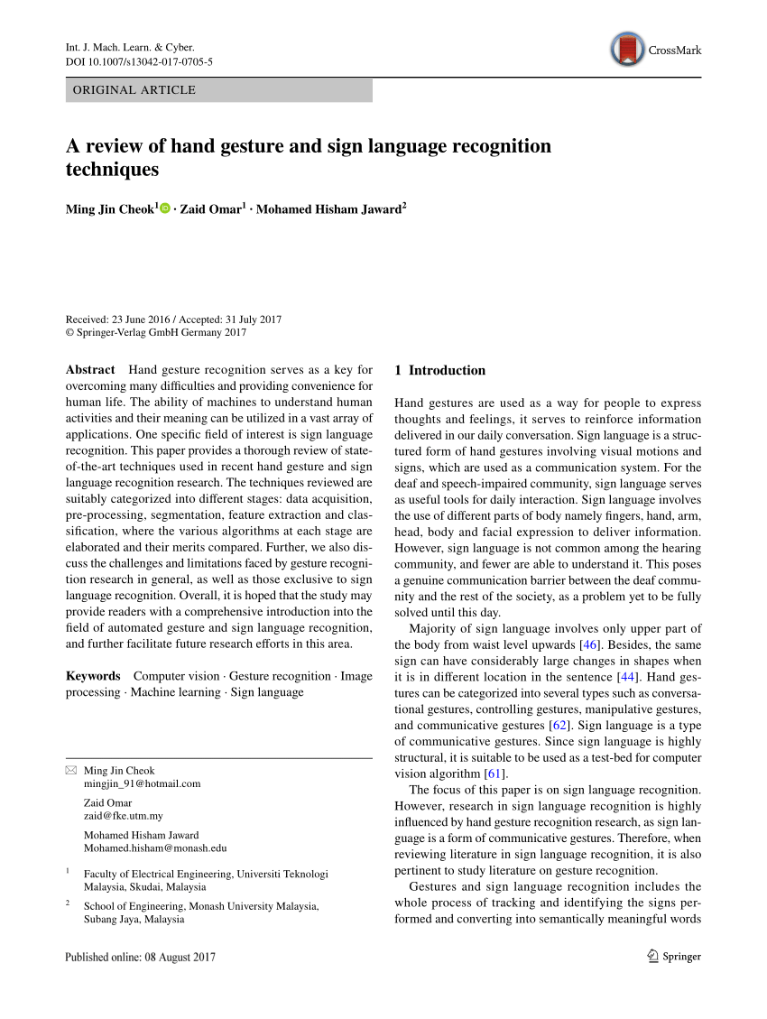 sign language recognition literature review