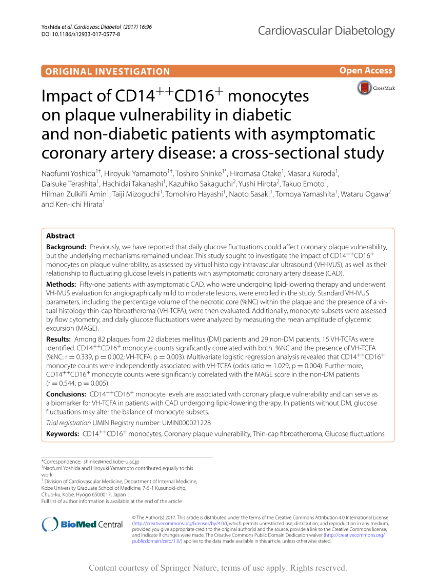 PDF) Impact of CD14++CD16+ monocytes on plaque vulnerability in