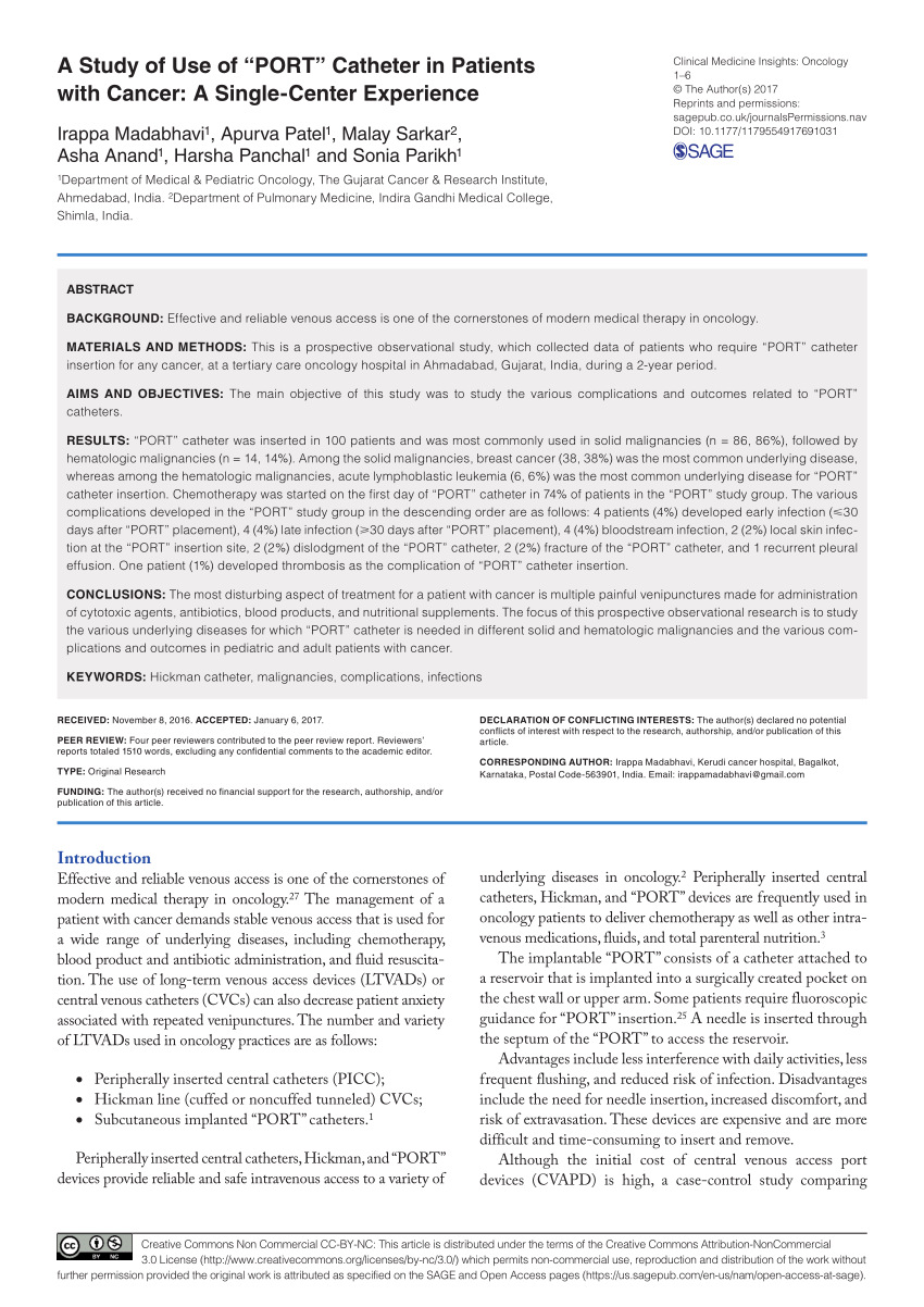 PDF) A study of use of “PORT” catheter in patients with cancer: A