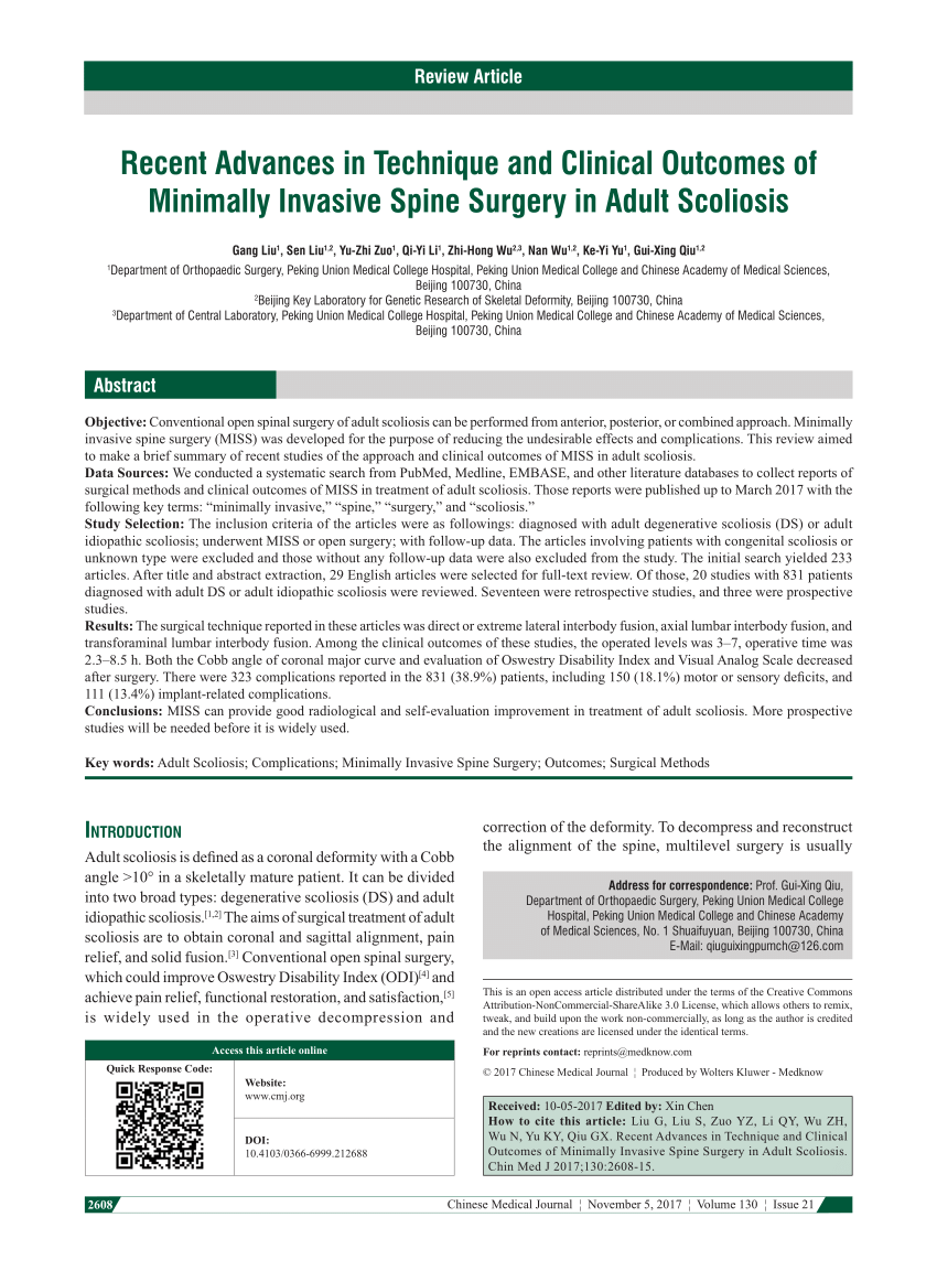 Pdf Recent Advances In Technique And Clinical Outcomes Of Minimally Invasive Spine Surgery In 