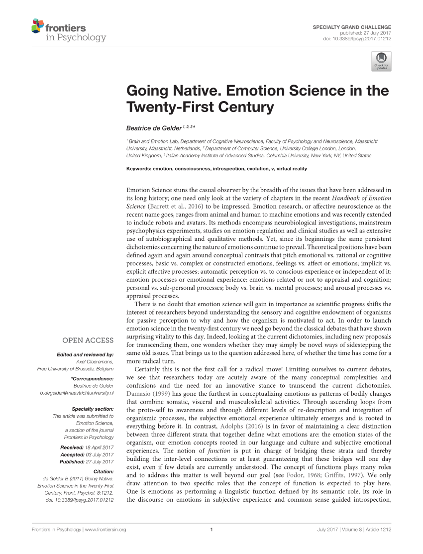 PDF Going Native. Emotion Science in the Twenty First Century