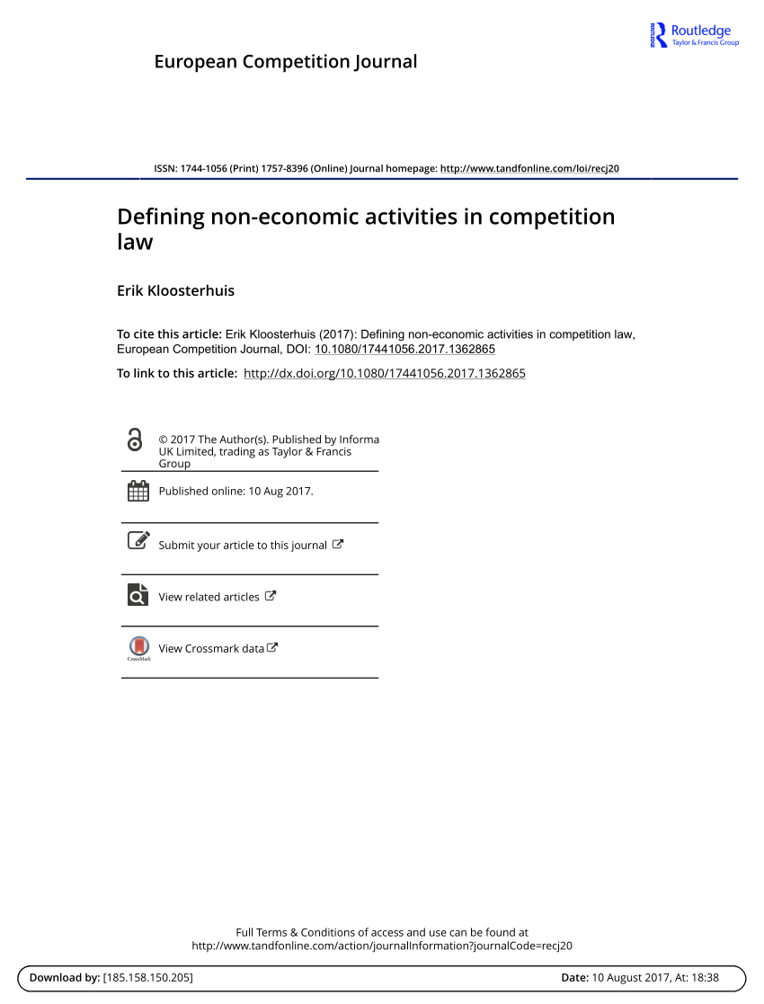 Pdf Defining Non Economic Activities In Competition Law