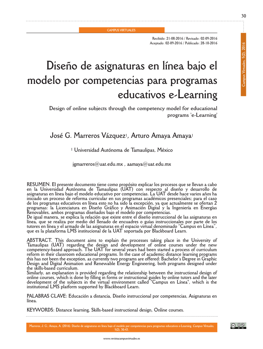 PDF) Diseño de asignaturas en línea bajo el modelo por competencias para  programas educativos e-Learning