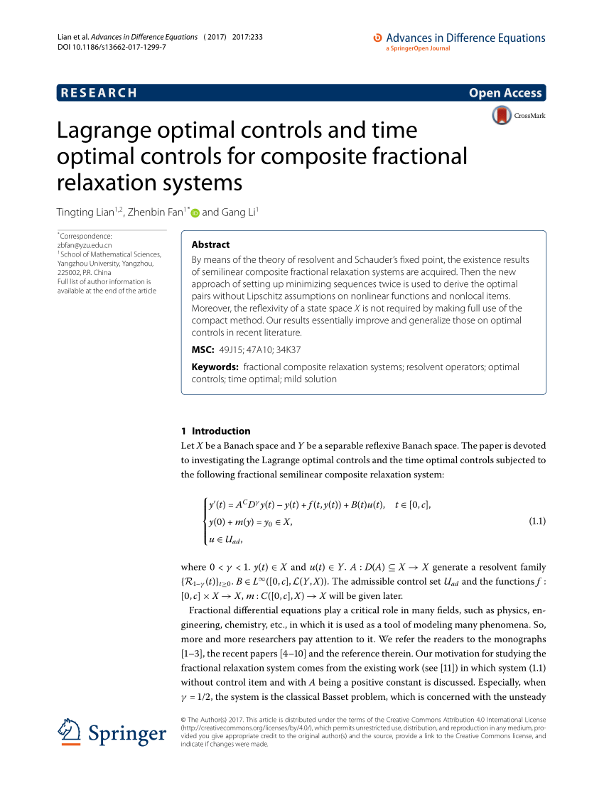(PDF) Lagrange optimal controls and time optimal controls for composite ...