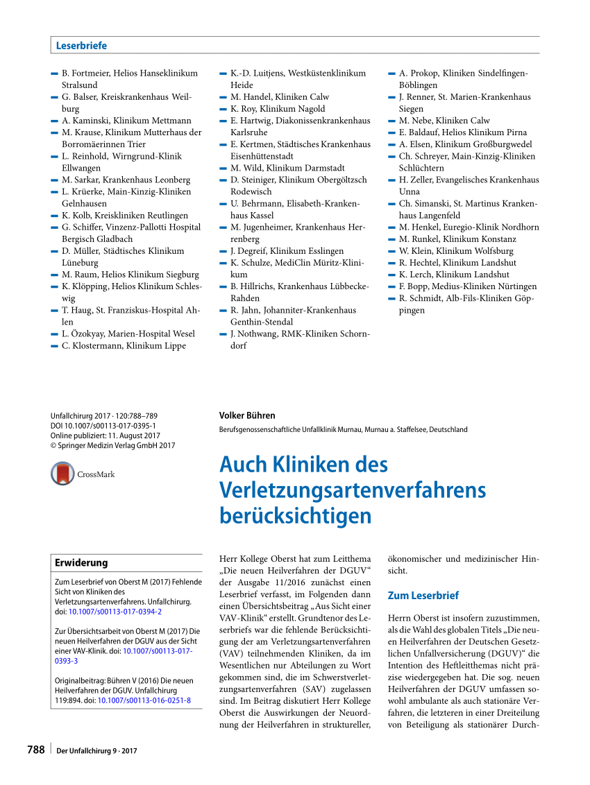 Pdf Auch Kliniken Des Verletzungsartenverfahrens Berucksichtigen