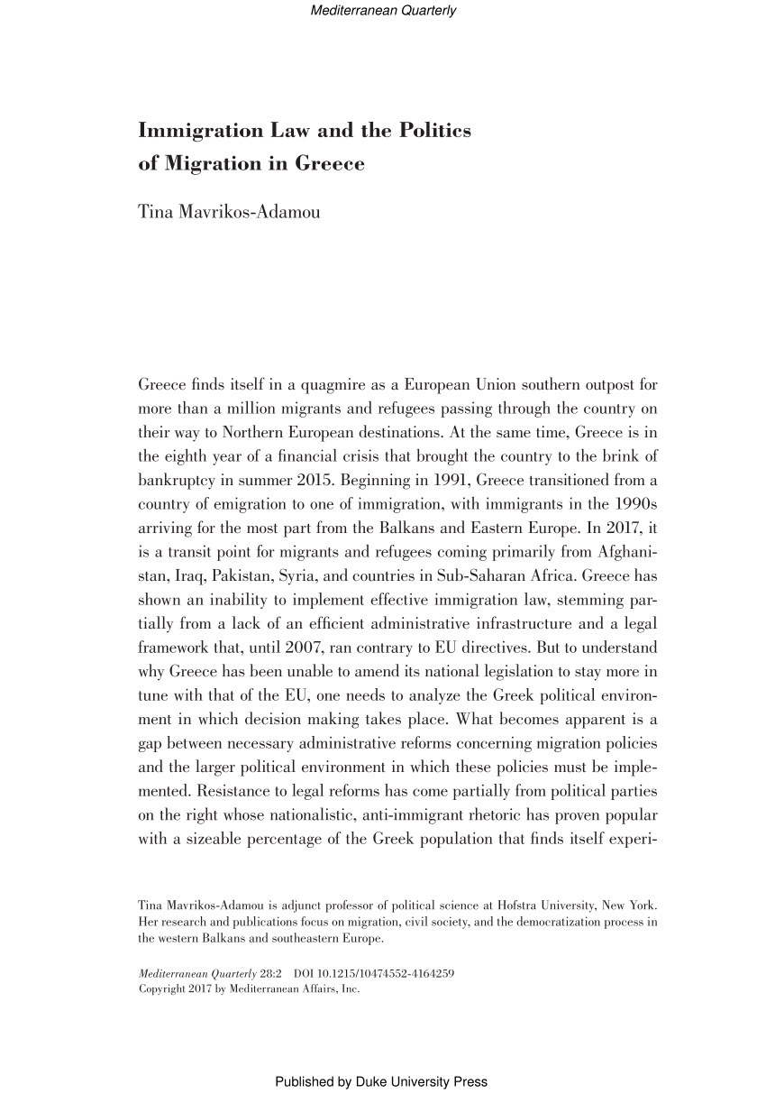 (PDF) Immigration Law and the Politics of Migration in Greece