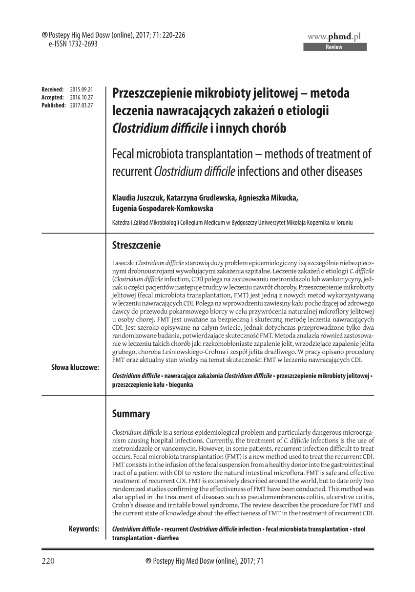 Pdf Fecal Microbiota Transplantation Methods Of Treatment Of Recurrent Clostridium Difficile 5970