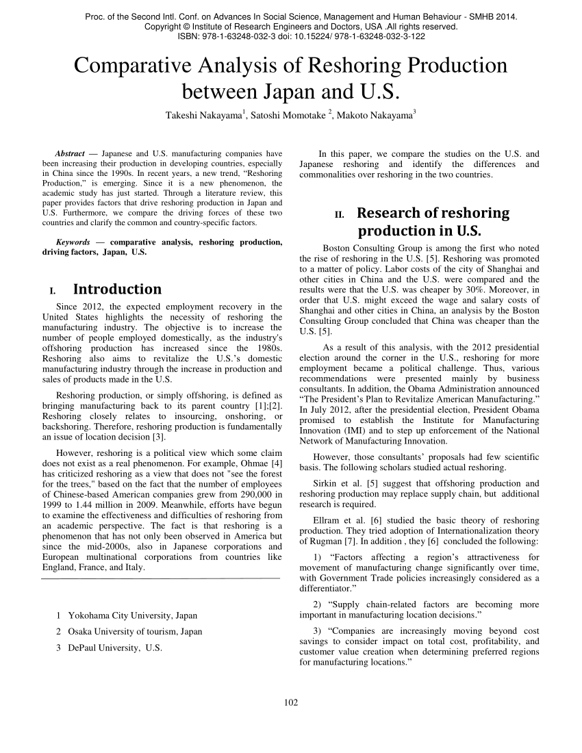 (PDF) Comparative Analysis of Reshoring Production between Japan and U.S