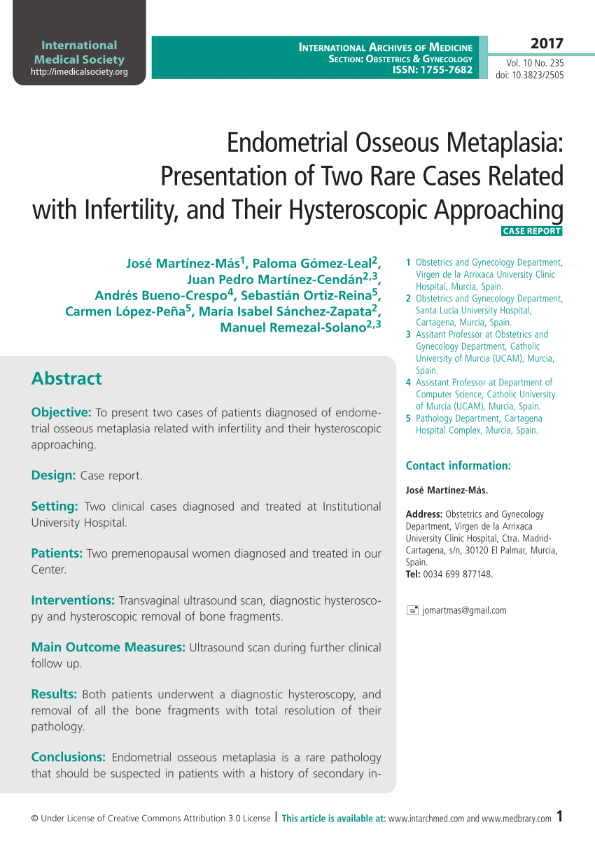 Pdf Endometrial Osseous Metaplasia Presentation Of Two Rare Cases Related With Infertility 