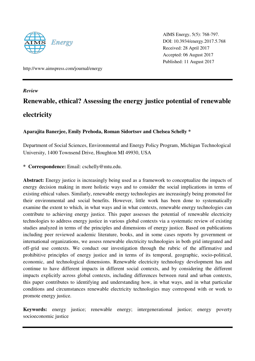 (PDF) Renewable, ethical? Assessing the energy justice potential of