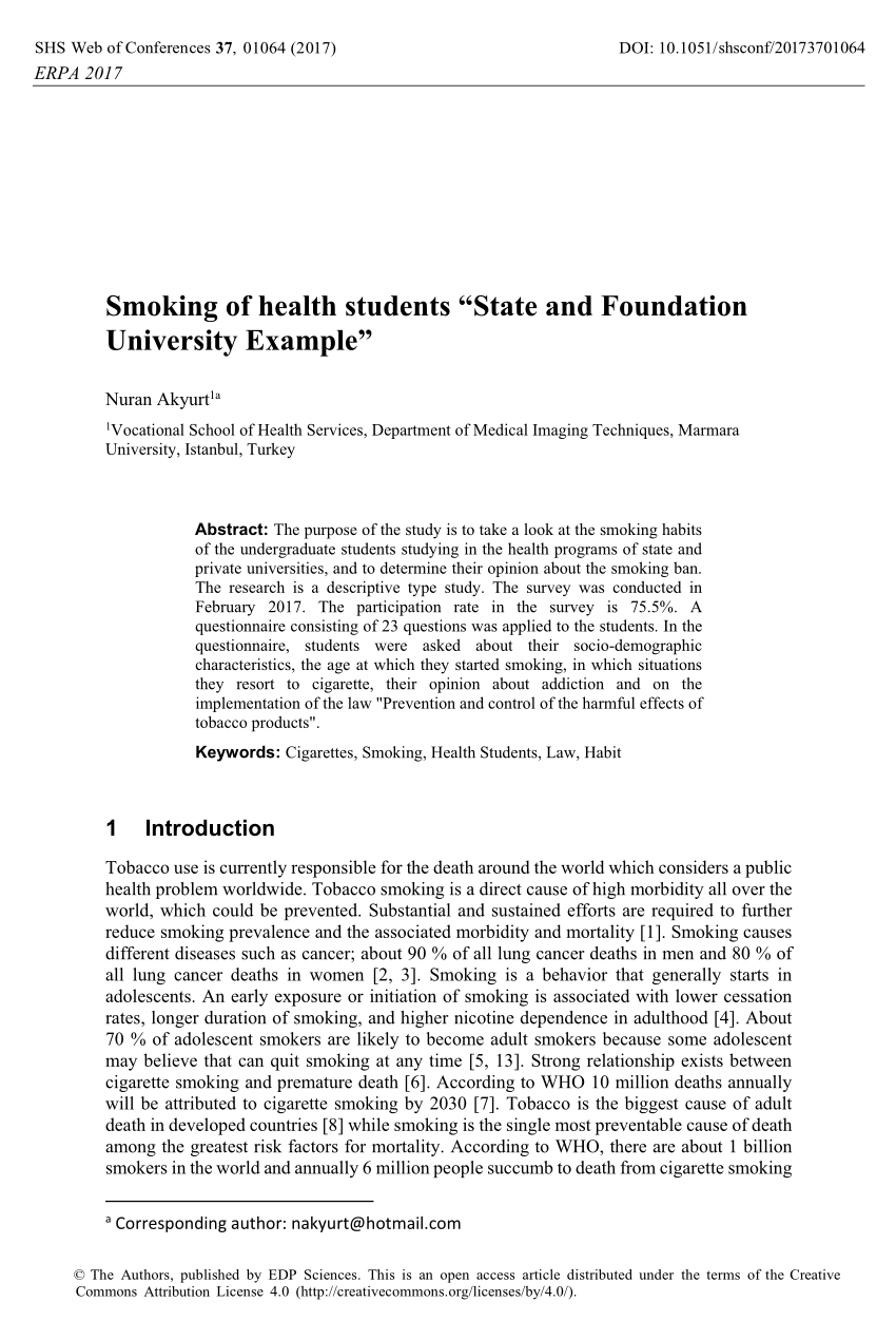 (PDF) Smoking of health students “State and Foundation University Example”