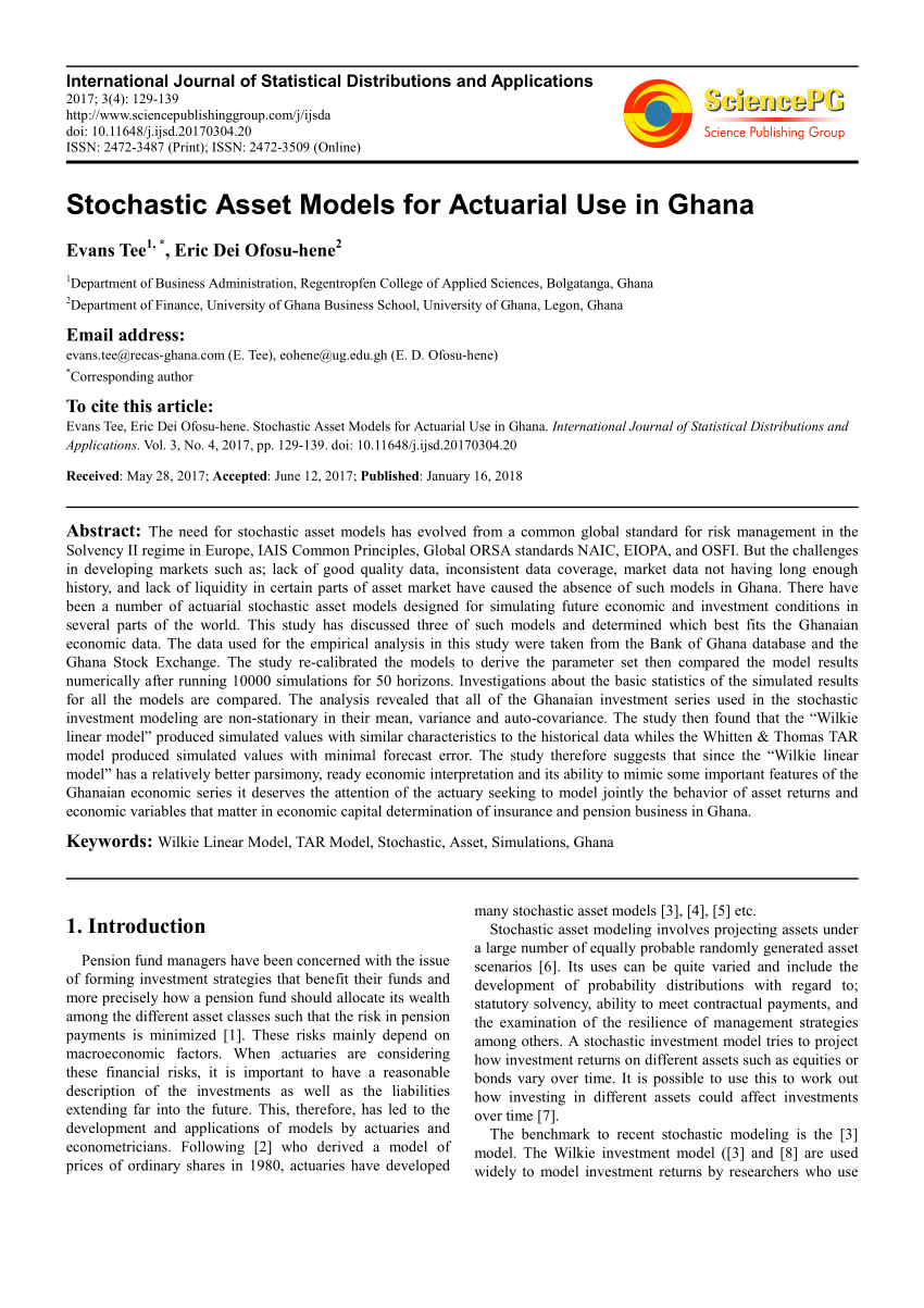 Pdf Stochastic Asset Models For Actuarial Use In Ghana - 