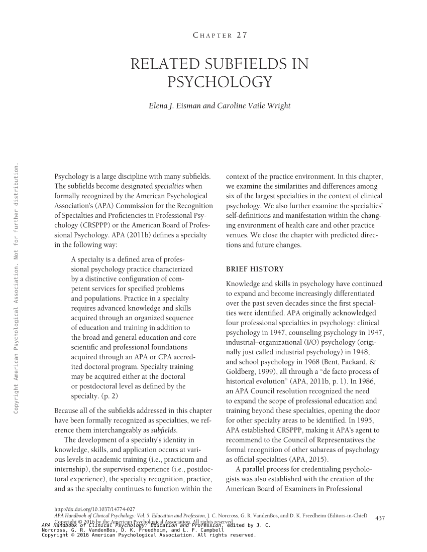 (PDF) Related Subfields in Psychology