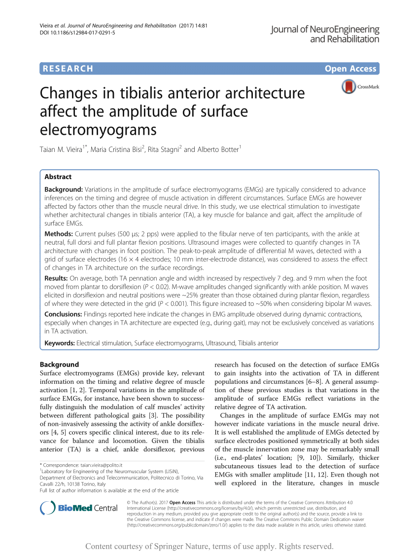 Pdf Changes In Tibialis Anterior Architecture Affect The Amplitude Of Surface Electromyograms