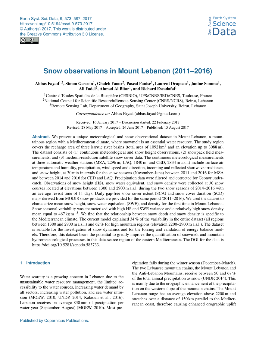 Pdf Snow Observations In Mount Lebanon 11 16