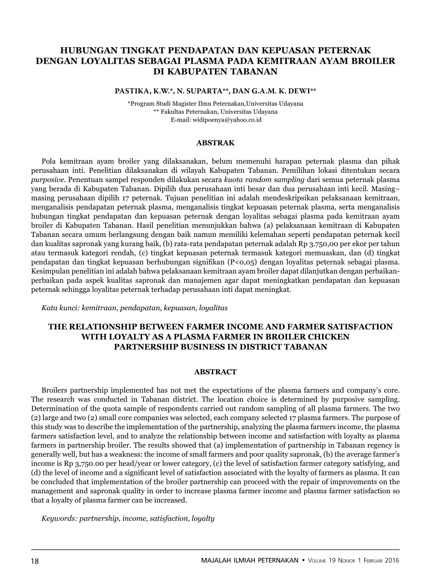 Pdf Hubungan Tingkat Pendapatan Dan Kepuasan Peternak Dengan
