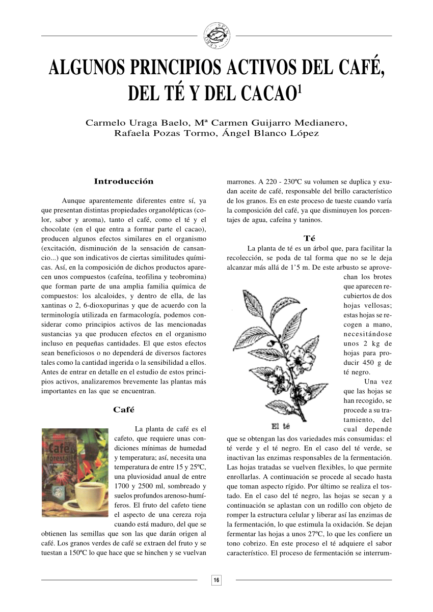 PDF) ALGUNOS PRINCIPIOS ACTIVOS DEL CAFÉ, DEL TÉ Y DEL CACAO