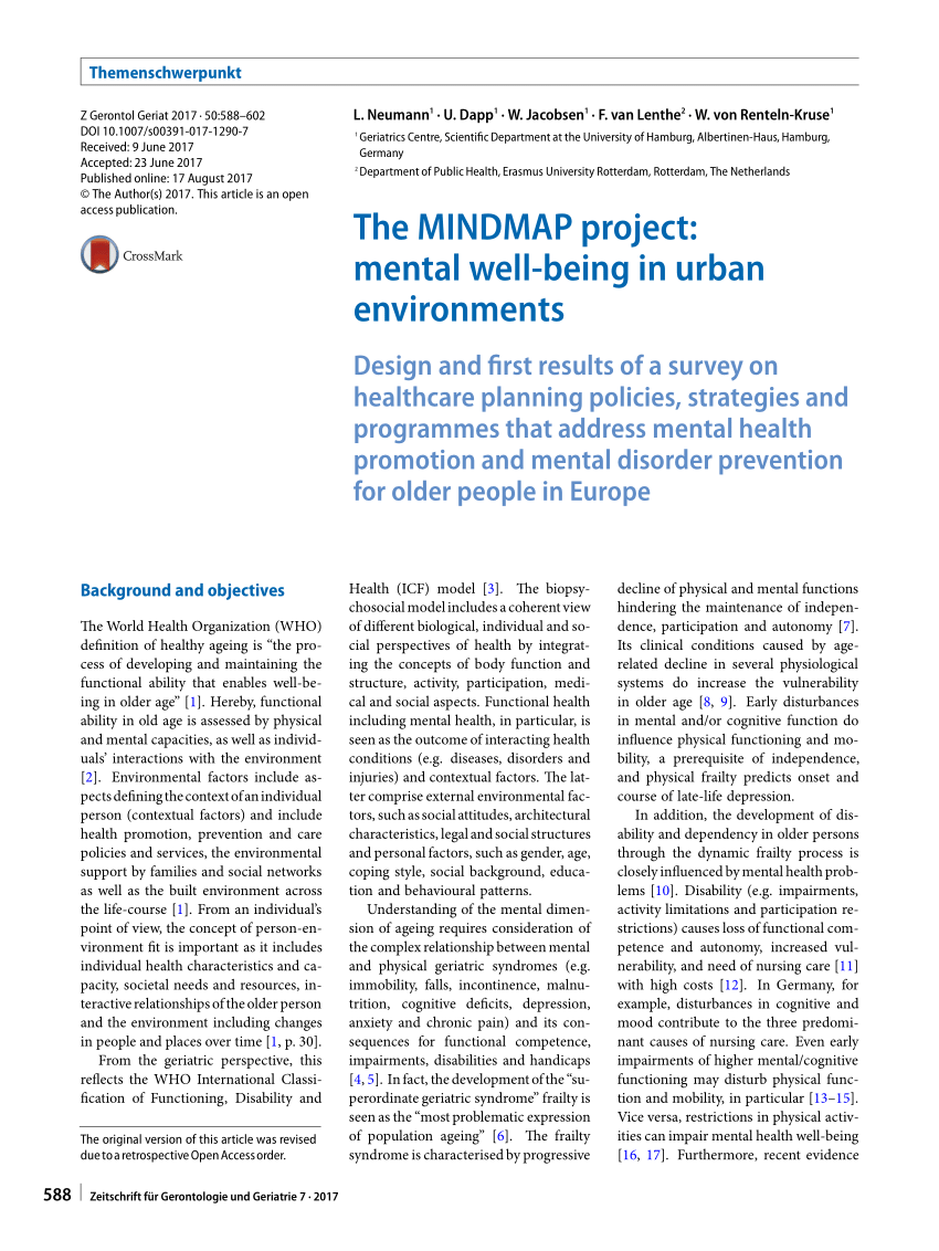 Pdf The Mindmap Project Mental Well Being In Urban Environments