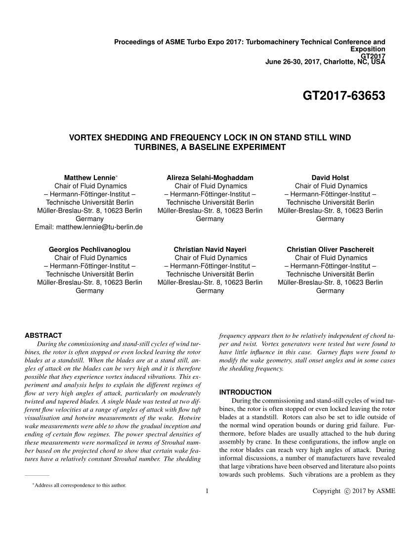 Pdf Vortex Shedding And Frequency Lock In On Stand Still