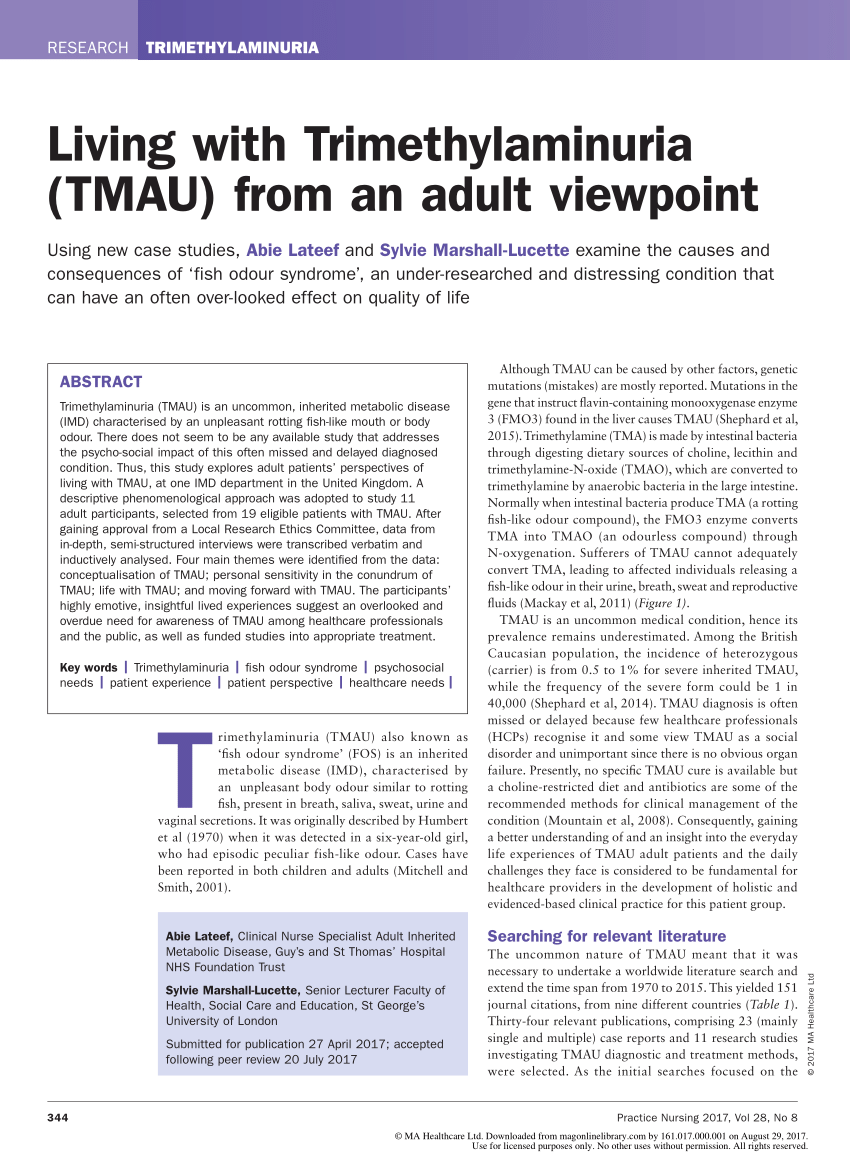 (PDF) Living with Trimethylaminuria (TMAU) from an adult viewpoint