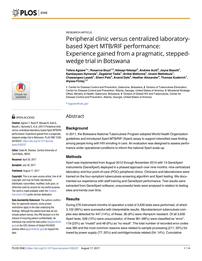 PDF) Peripheral clinic versus centralized laboratory-based Xpert 