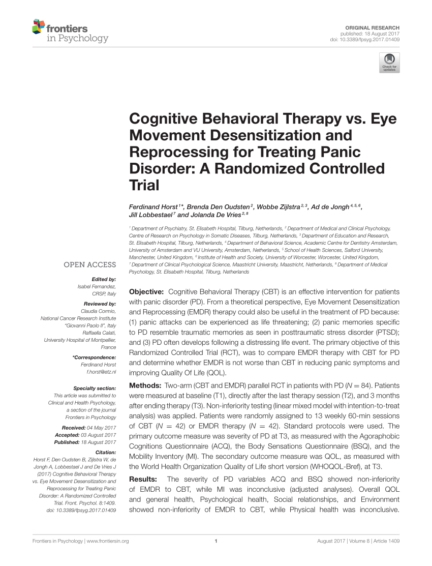 PDF) Cognitive Behavioral Therapy vs. Eye Movement Desensitization ...