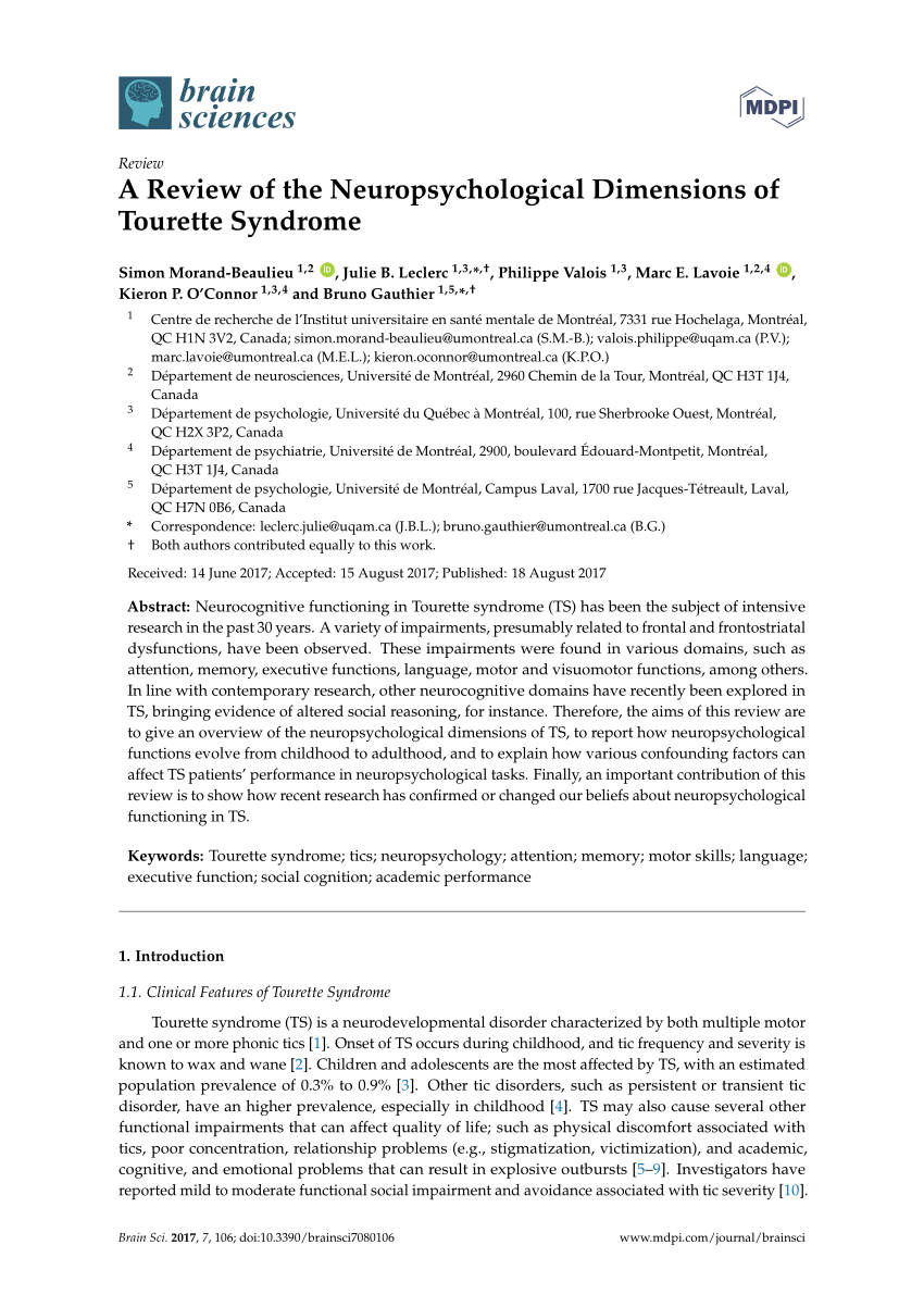 Pdf A Review Of The Neuropsychological Dimensions Of Tourette Syndrome
