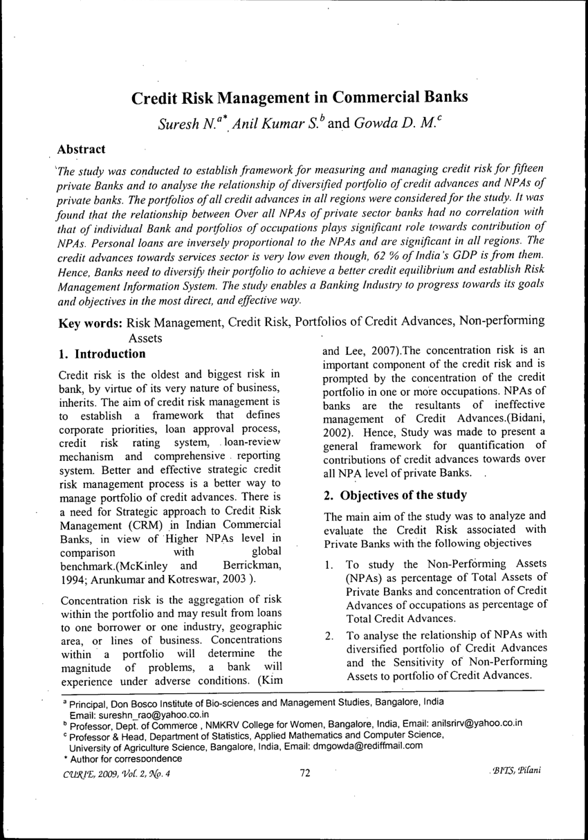 credit risk management in commercial banks thesis