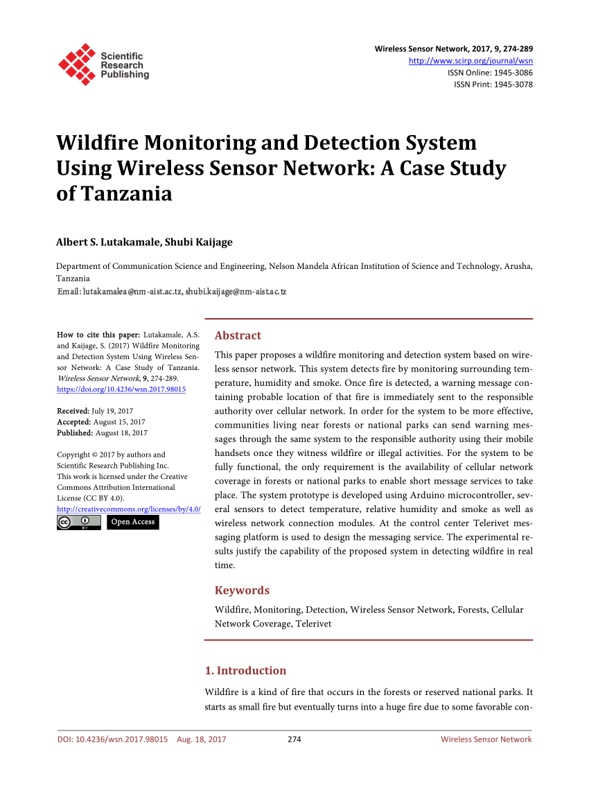 Pdf Wildfire Monitoring And Detection System Using Wireless Sensor - pdf wildfire monitoring and detection system using wireless sensor network a case study of tanzania