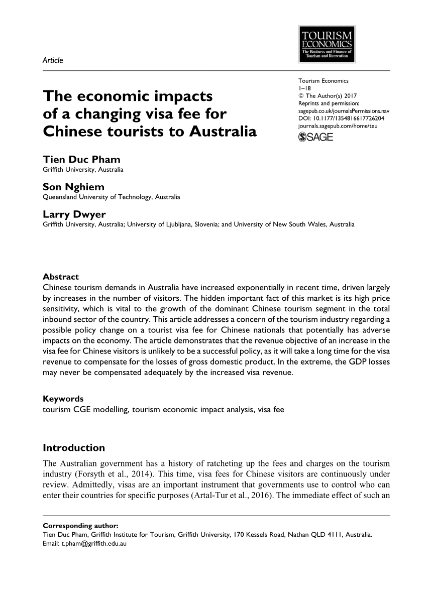 plyndringer kompensere læser PDF) The economic impacts of a changing visa fee for Chinese tourists to  Australia