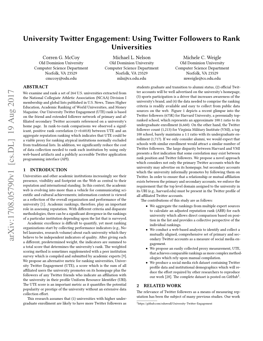 Pdf University Twitter Engagement Using Twitter Followers To Rank Universities