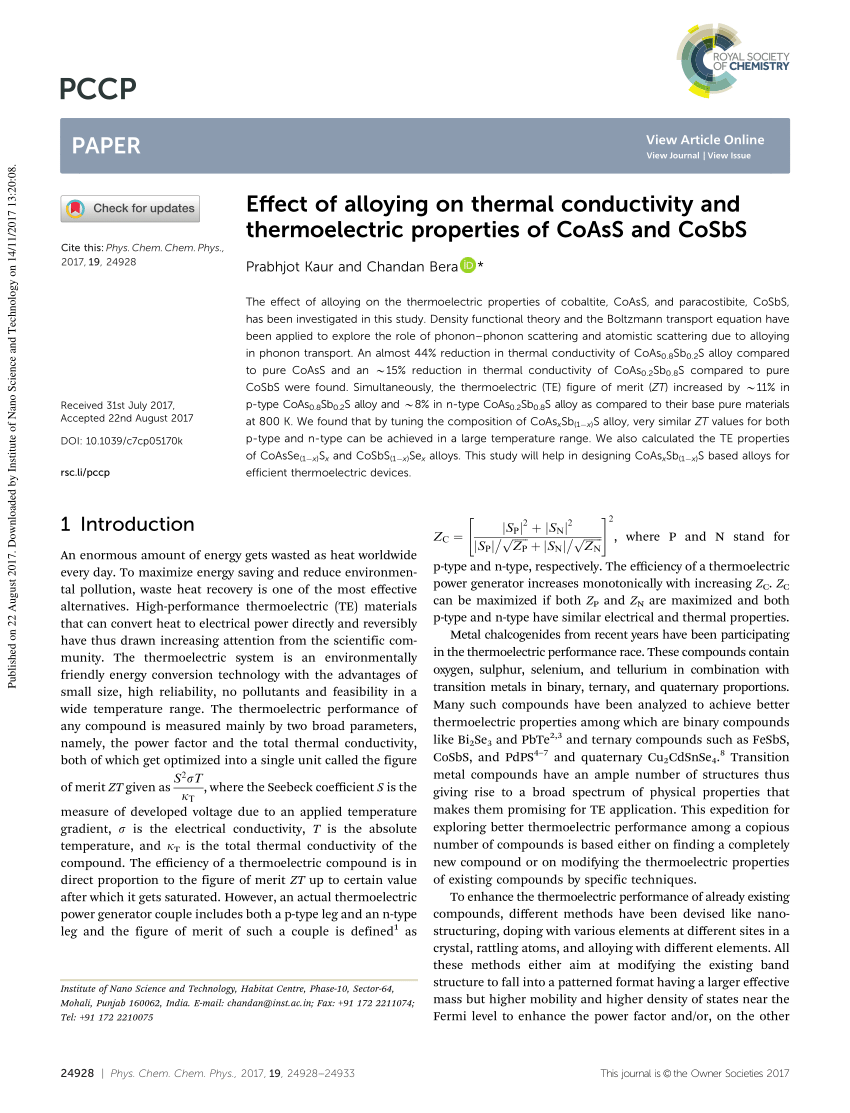 PDF) Effect of alloying on thermal conductivity and thermoelectric 