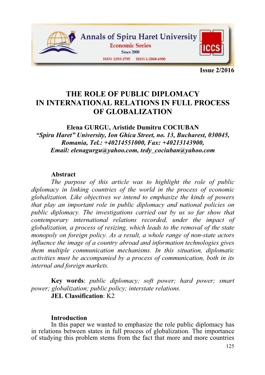 PDF) THE ROLE OF PUBLIC DIPLOMACY IN INTERNATIONAL RELATIONS IN