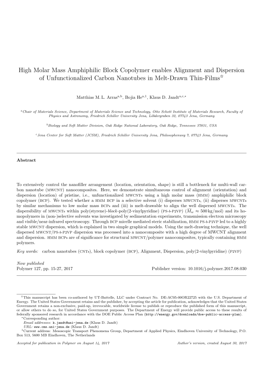 Pdf High Molar Mass Amphiphilic Block Copolymer Enables