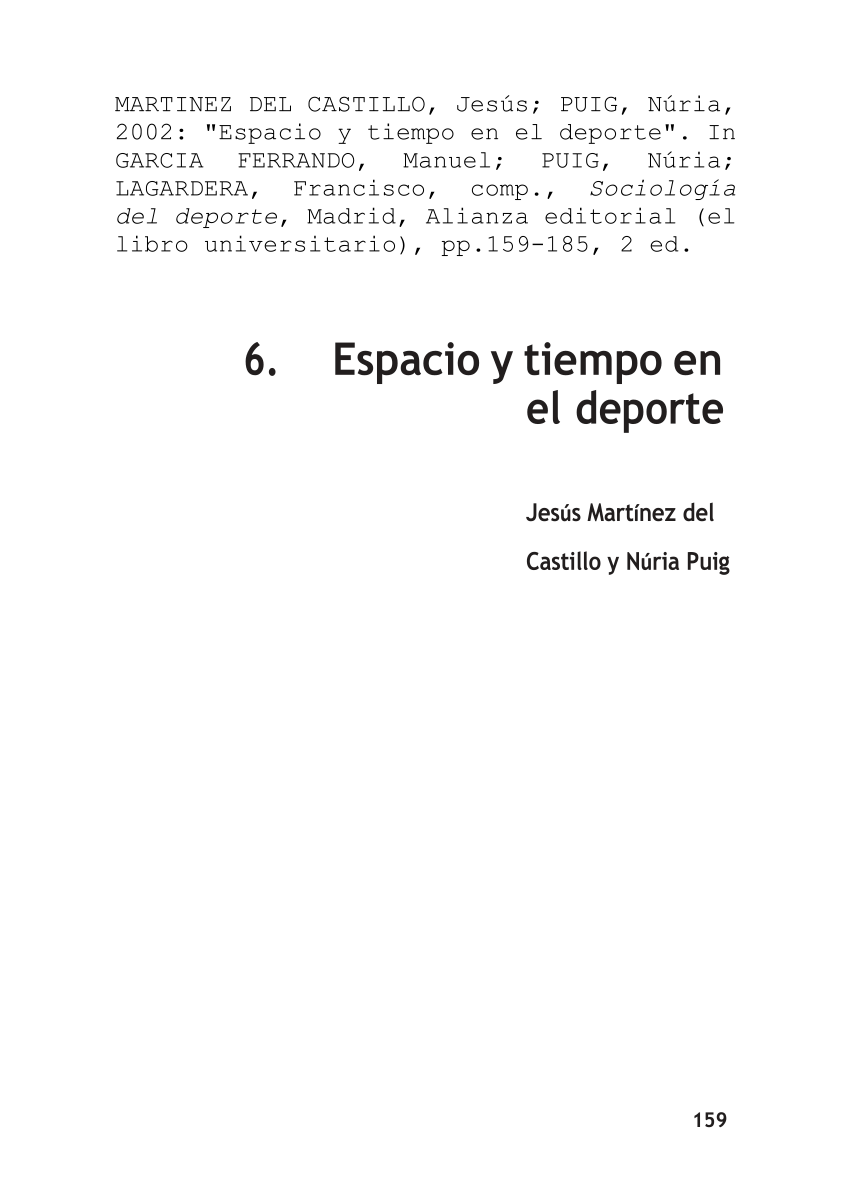 Pdf Espacio Y Tiempo En El Deporte - 