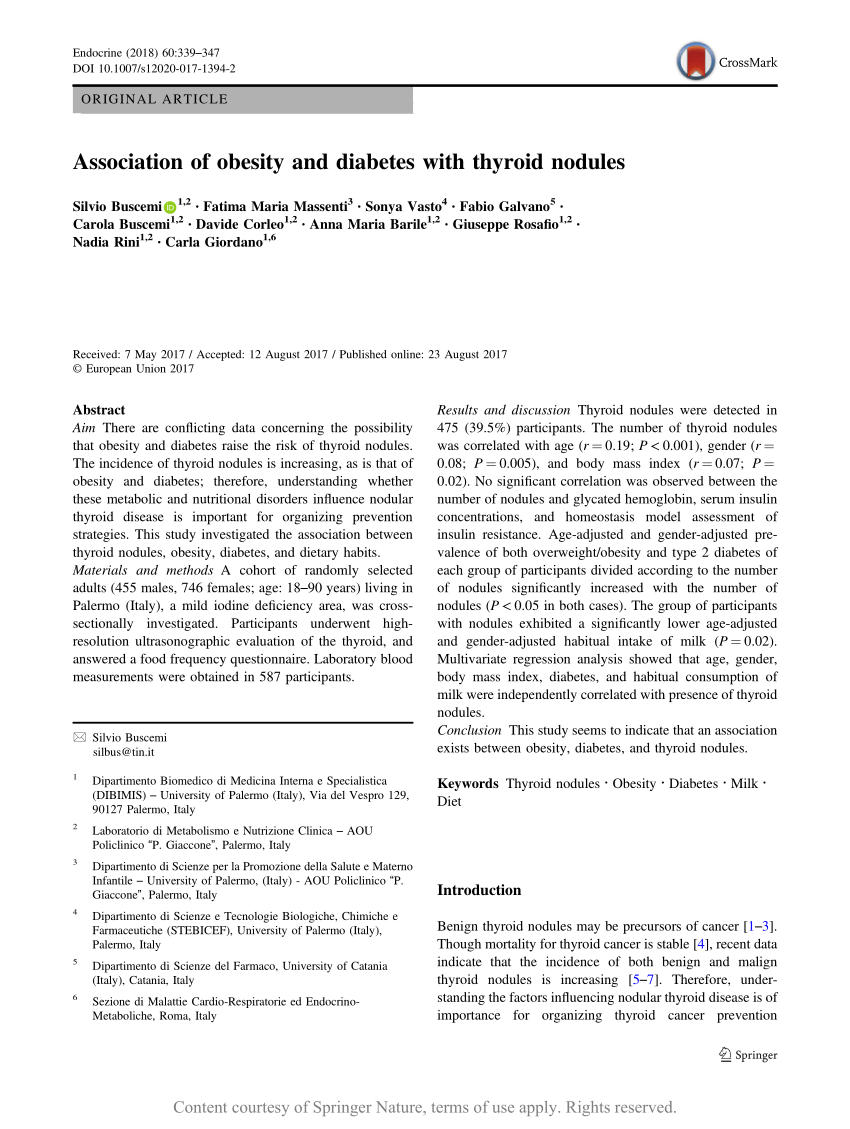 Association of obesity and diabetes with thyroid nodules Request PDF